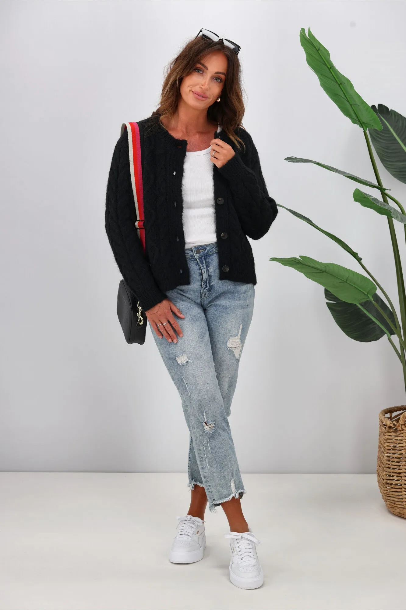 Shine On Label Wren Cable Cardigan Black