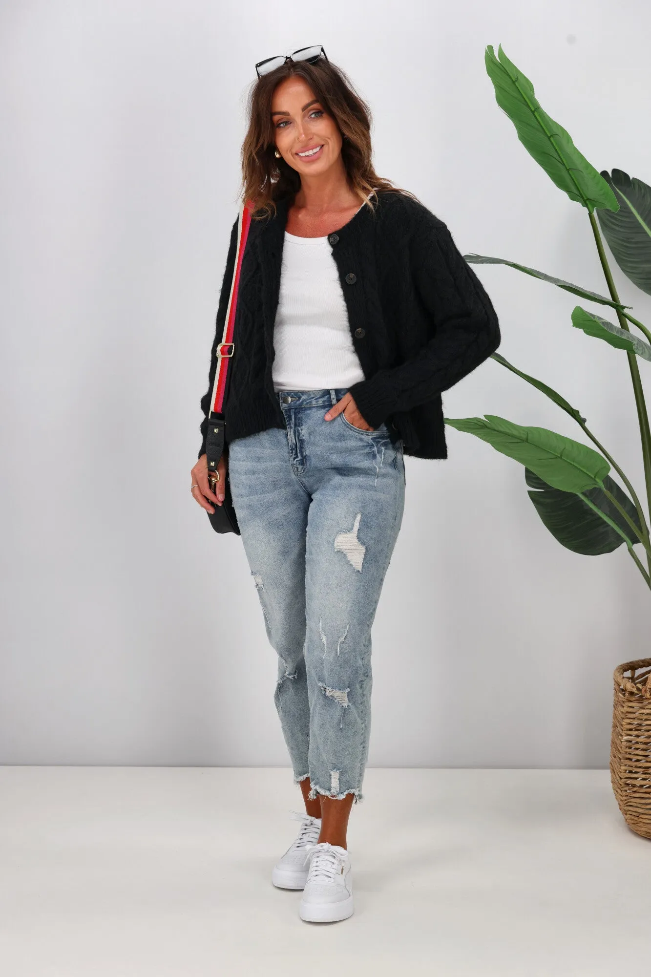 Shine On Label Wren Cable Cardigan Black