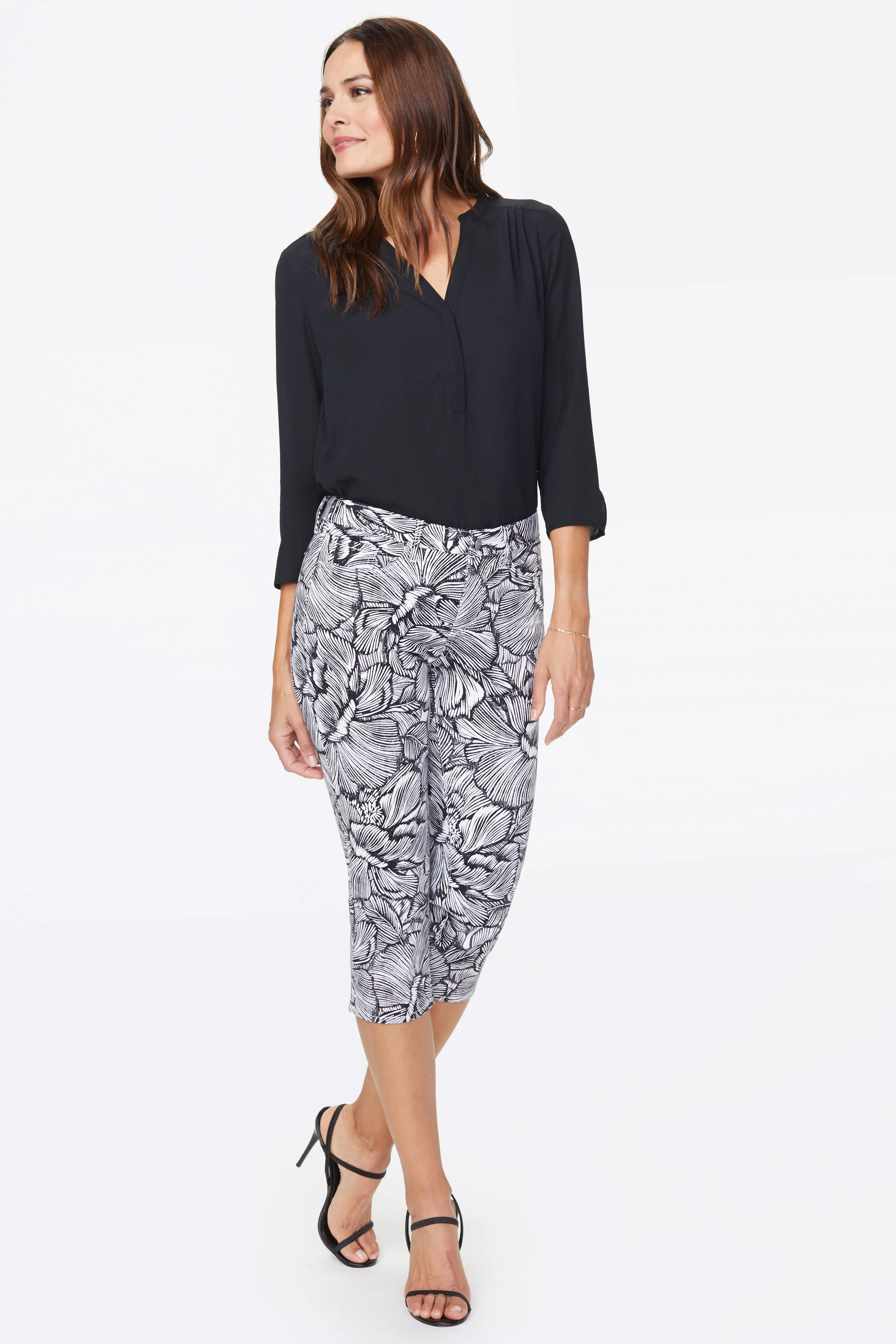 Slim Straight Crop Jeans - Floral Cosmos Black