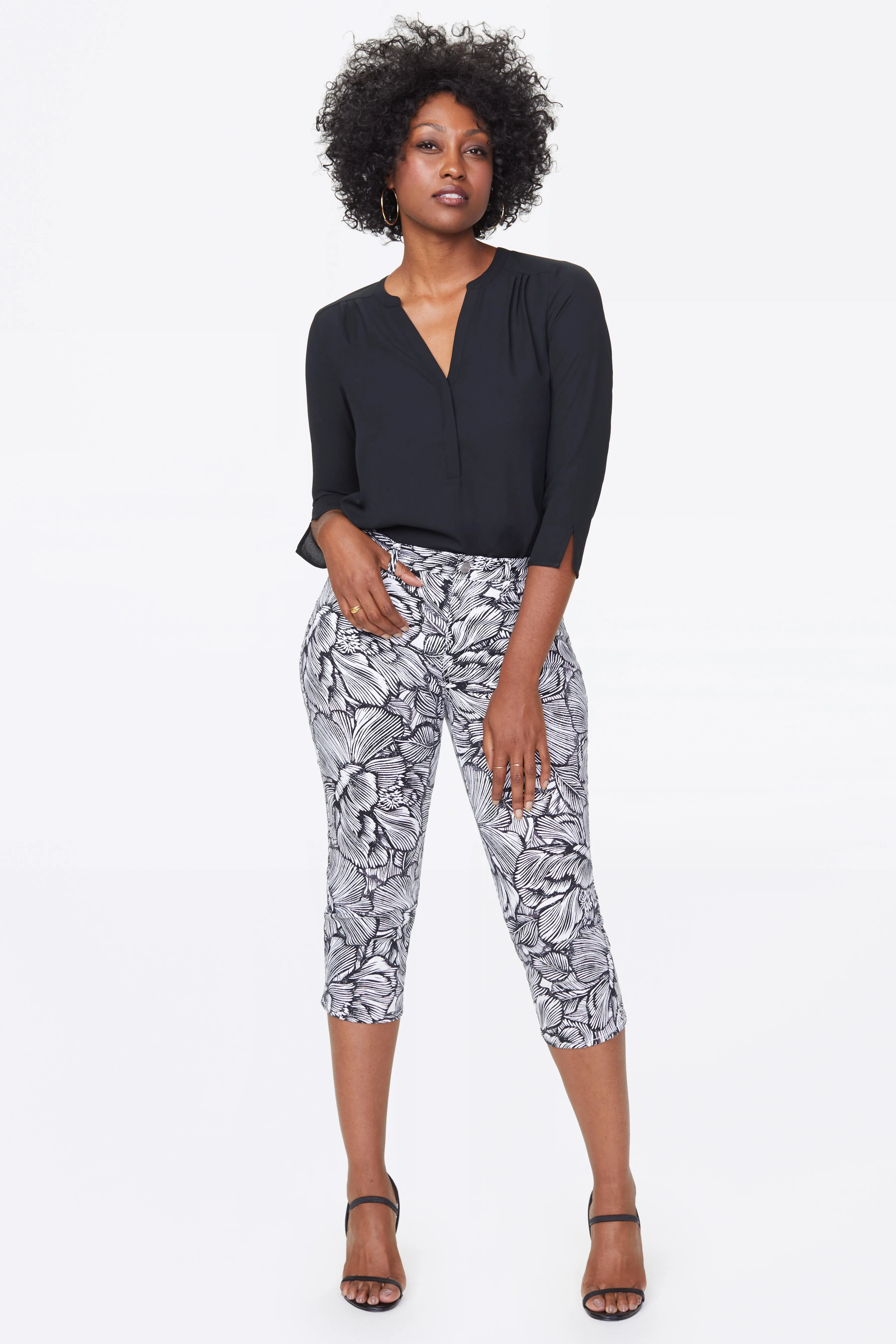 Slim Straight Crop Jeans - Floral Cosmos Black