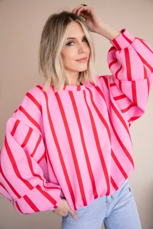 Snuggle Up In Stripes Pink/Red - Sweater