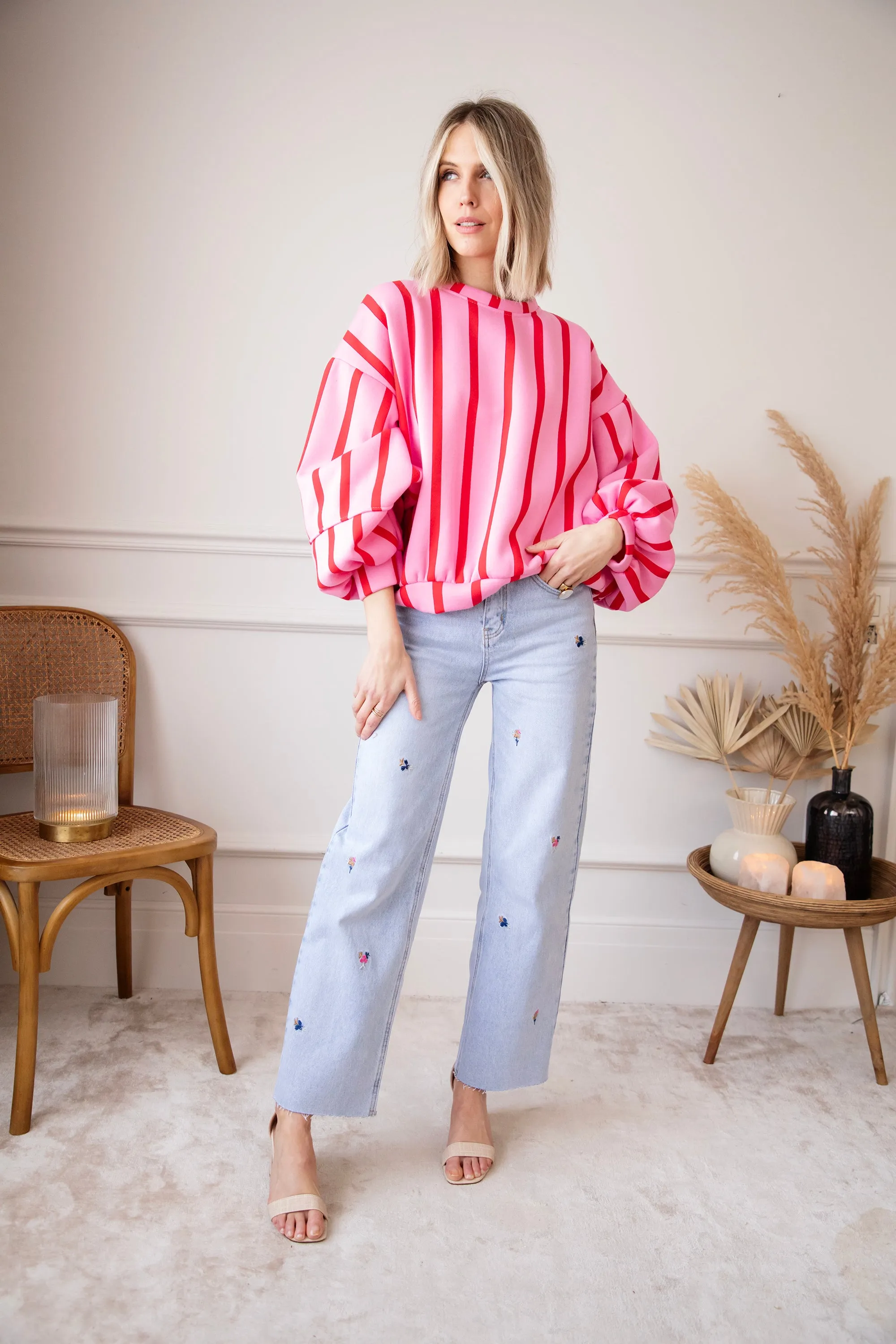 Snuggle Up In Stripes Pink/Red - Sweater