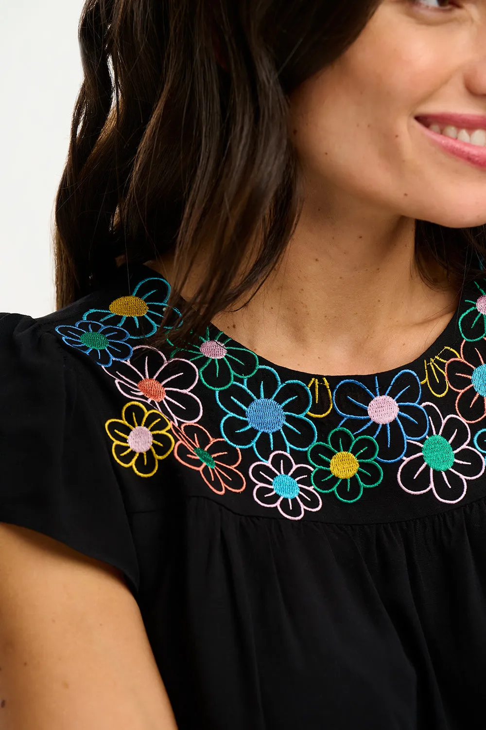 Sugarhill Brook Tunic Top Rainbow Flowers Black