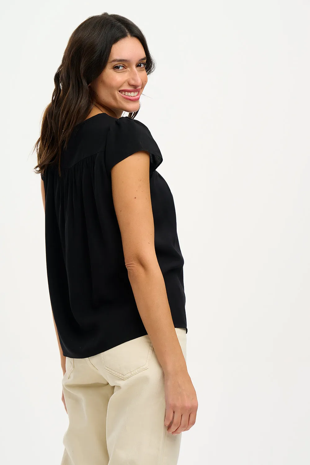 Sugarhill Brook Tunic Top Rainbow Flowers Black