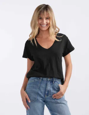 Turn Back V Neck T-Shirt - Black