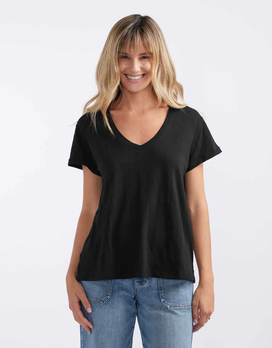 Turn Back V Neck T-Shirt - Black
