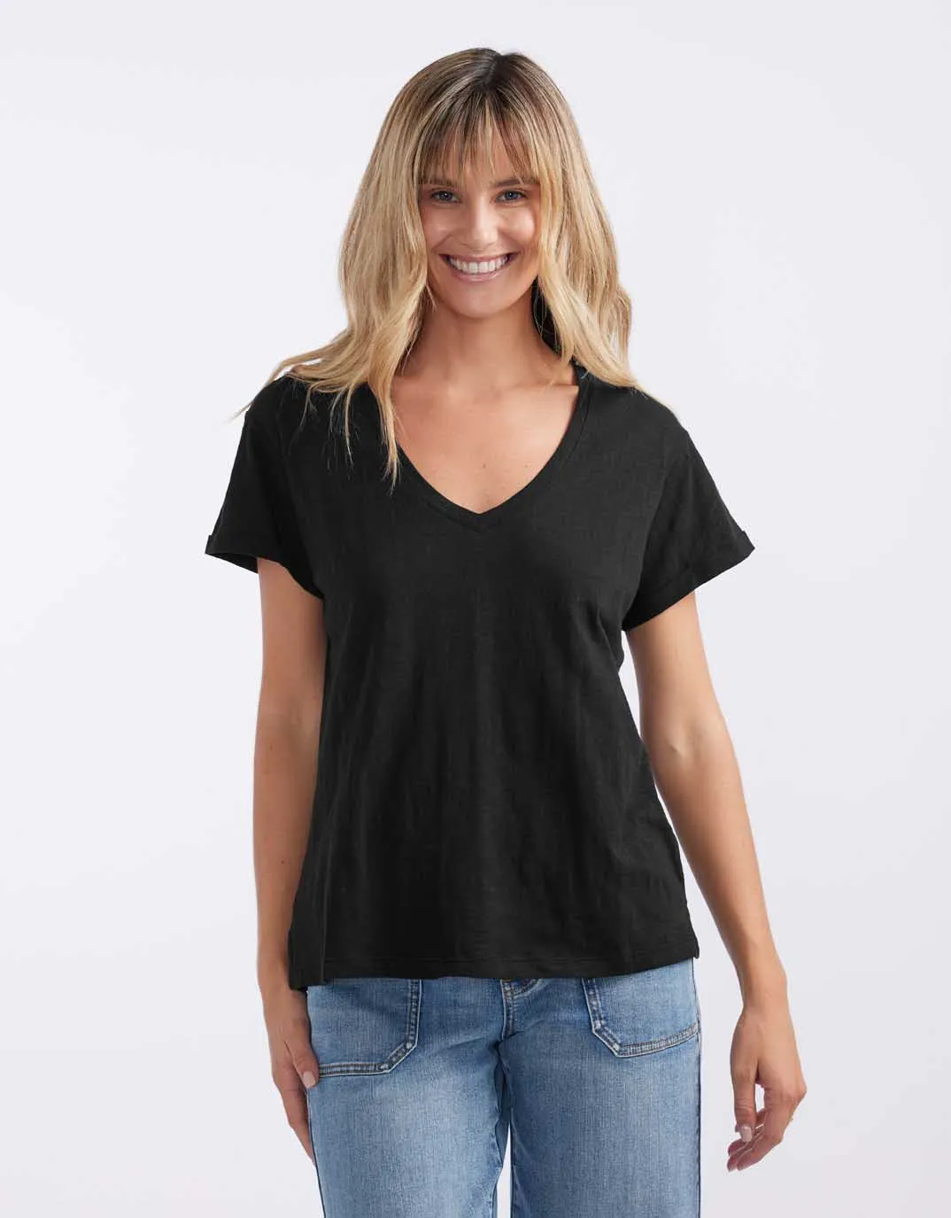Turn Back V Neck T-Shirt - Black