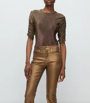 Waldorf Ruched Sleeve Top - Antique Gold Lurex