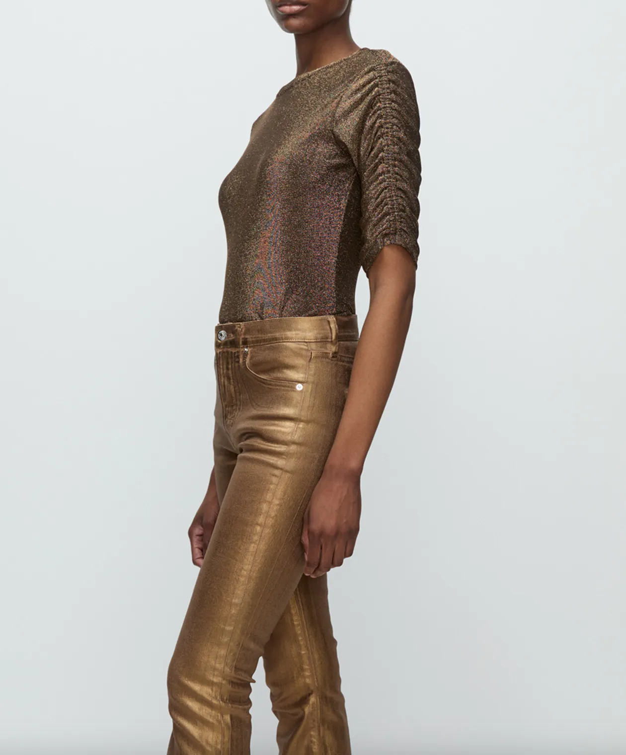 Waldorf Ruched Sleeve Top - Antique Gold Lurex