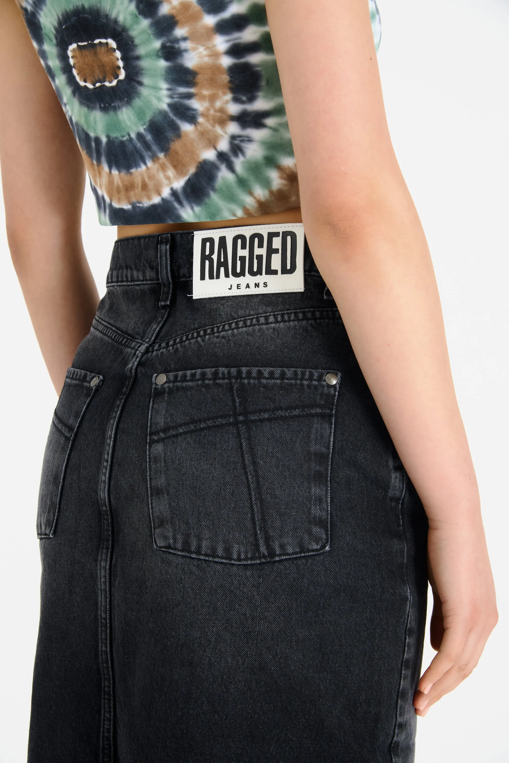 Washed Black Denim Midi Skirt Black
