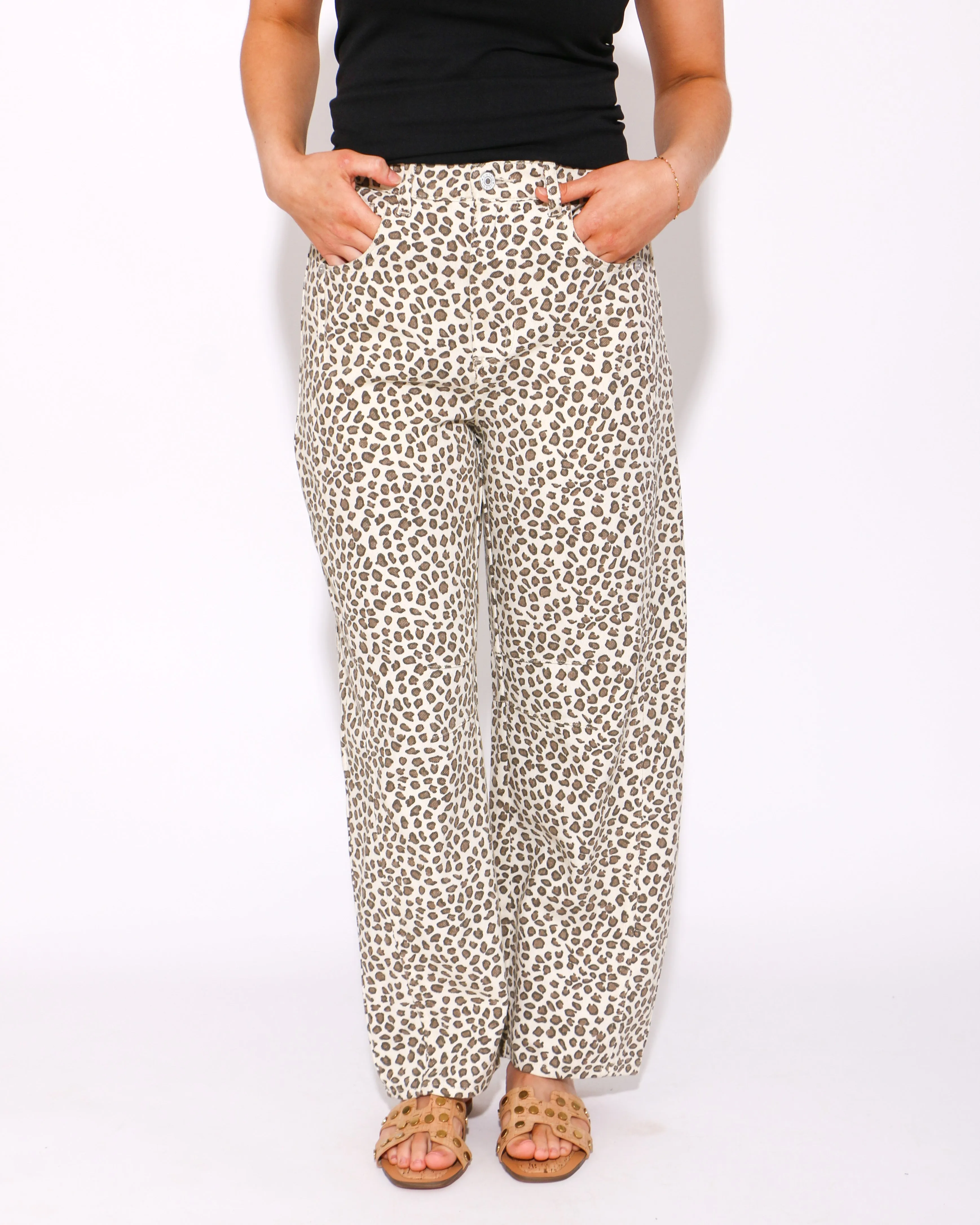 Wild Vogue Animal Print Barrel Jeans