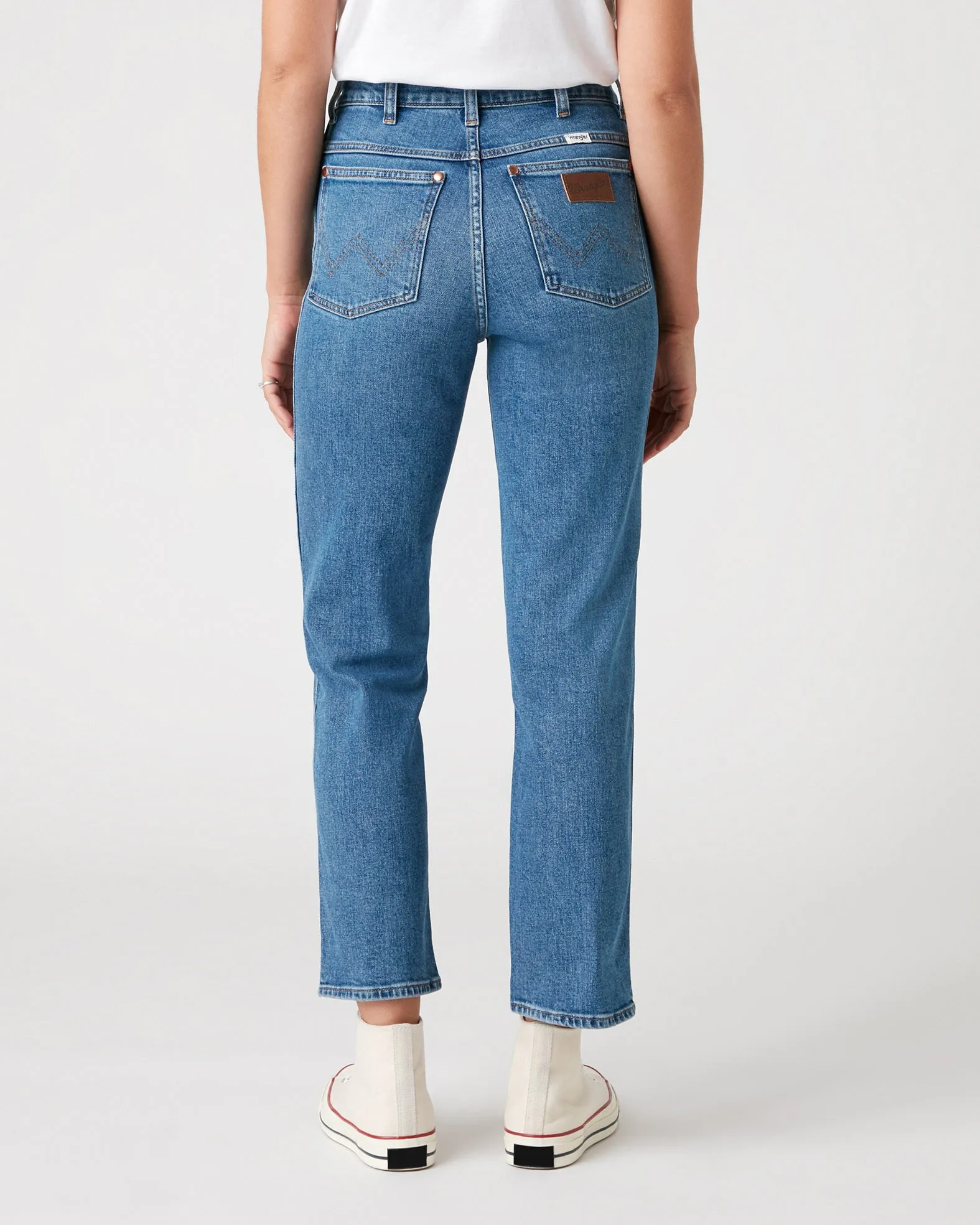 Wrangler Womens Wild West High Rise Straight Cropped Jeans - Mid Blue