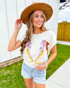 Yarn Horses Embroidery Sweater