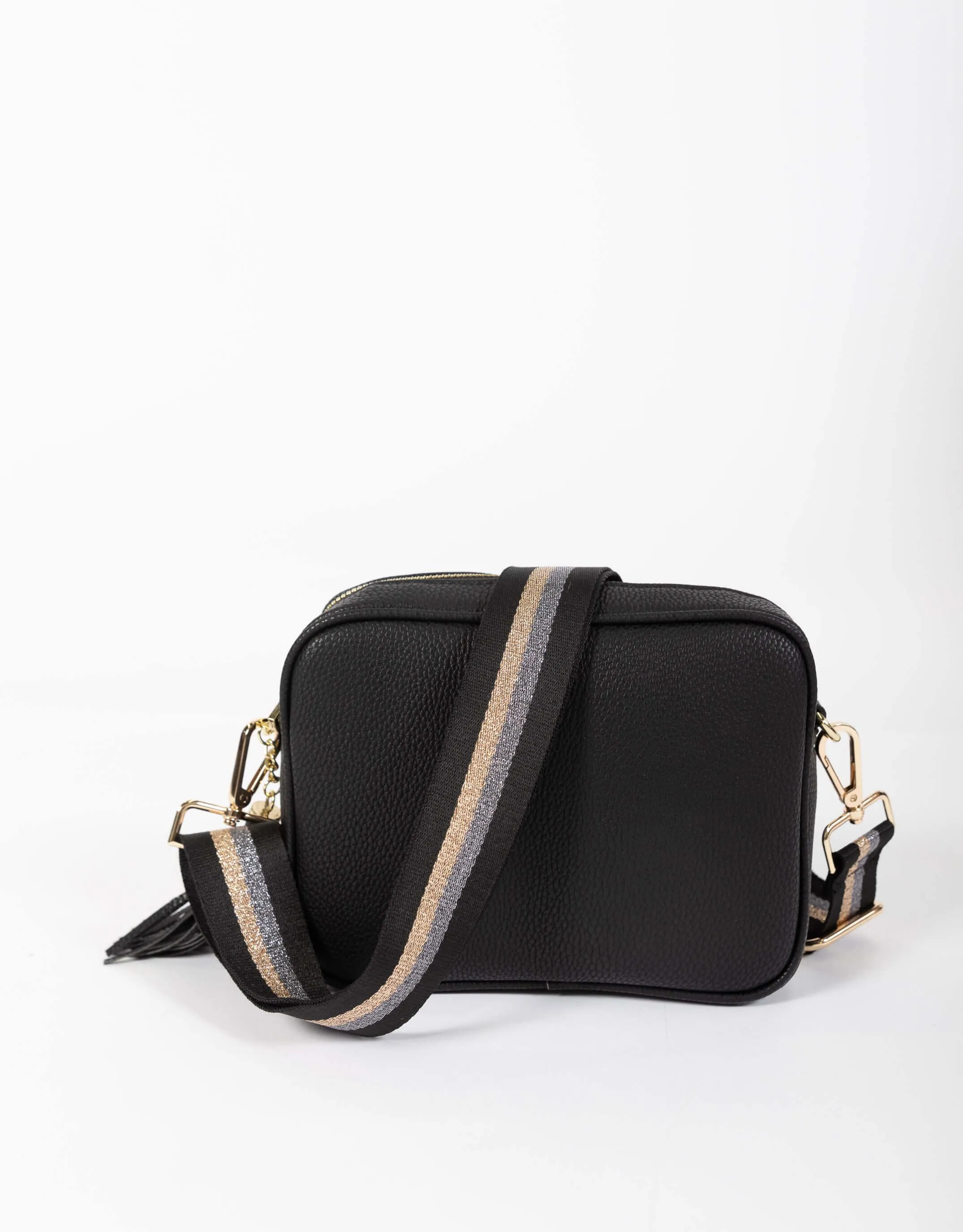 Zoe Crossbody Bag - Black & Black/Gold/Silver Lurex Stripe