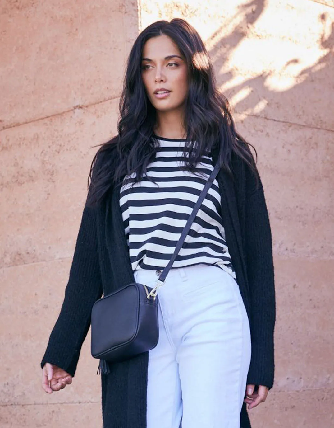 Zoe Crossbody Bag - Black & Black/Gold/Silver Lurex Stripe