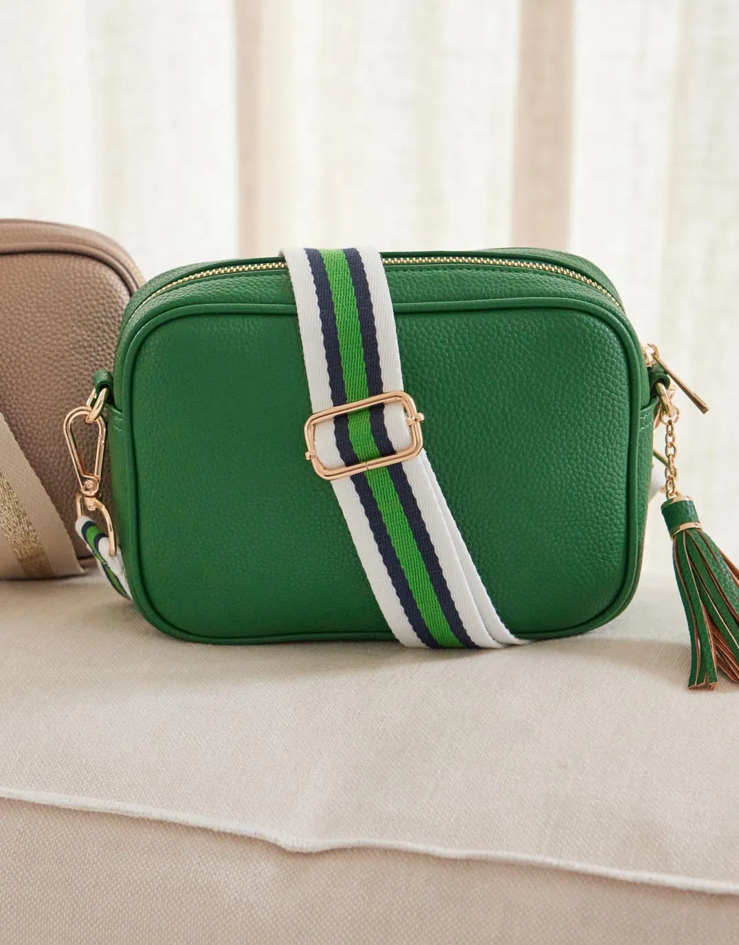 Zoe Crossbody Bag - Green/Navy Green White Stripe