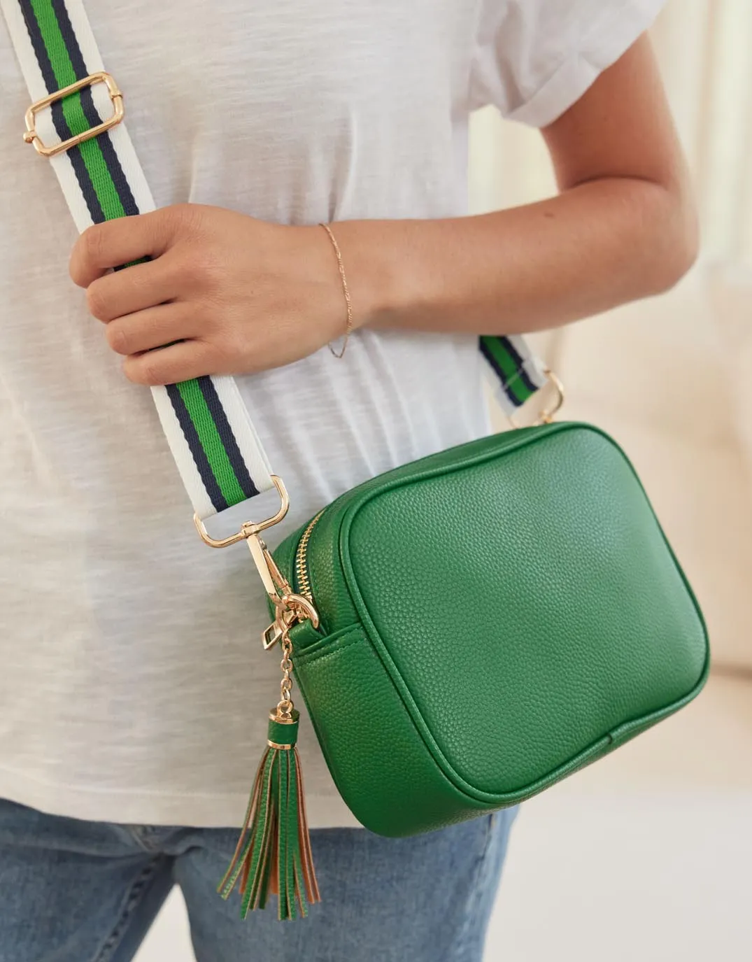 Zoe Crossbody Bag - Green/Navy Green White Stripe