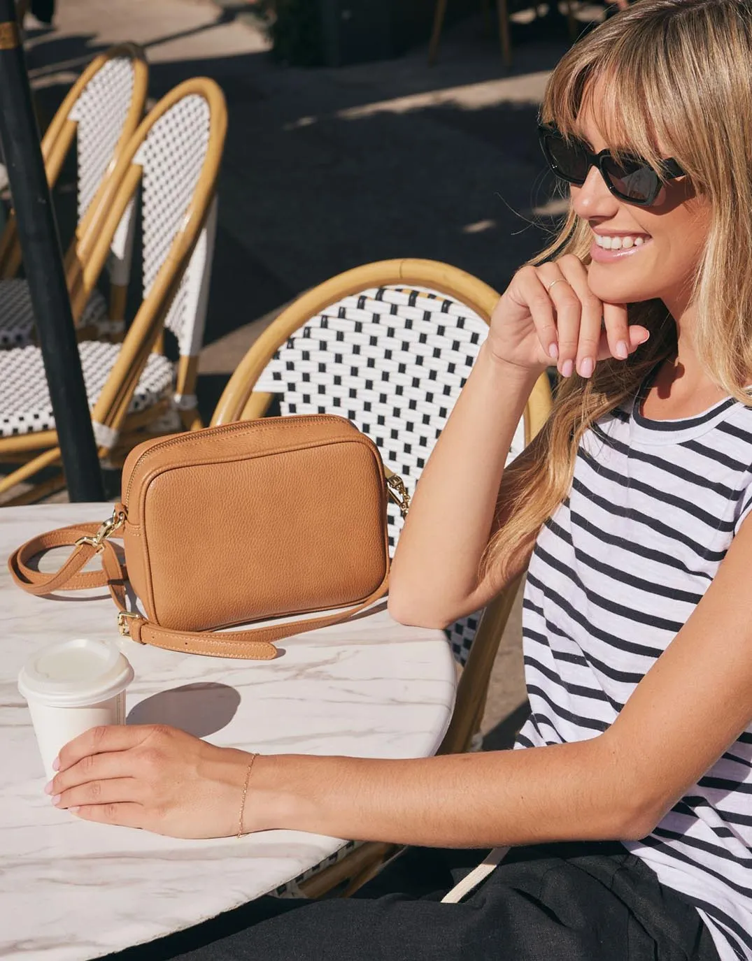 Zoe Crossbody Bag - Tan & Fuchsia Stripe